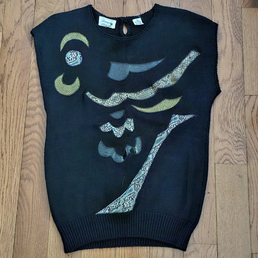 Black Sweater Vest With Animal Print Patches Size M